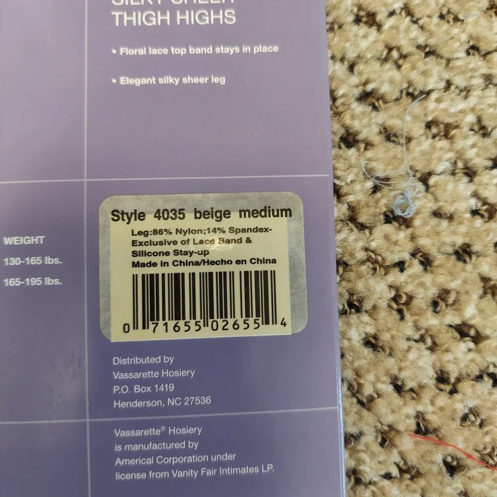 Vassarette HerSecret Silky Sheer Thigh Highs 4035‎ Beige Black Medium 2 Pair Lot